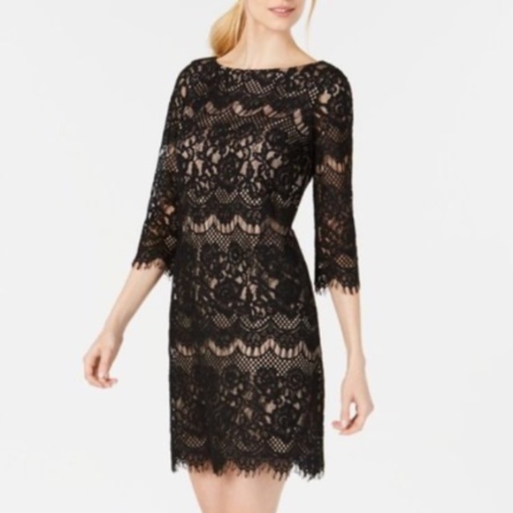 NWT Jessica Howard Black Lace Overlay Sheath Cocktail Dress - Picture 1 of 11